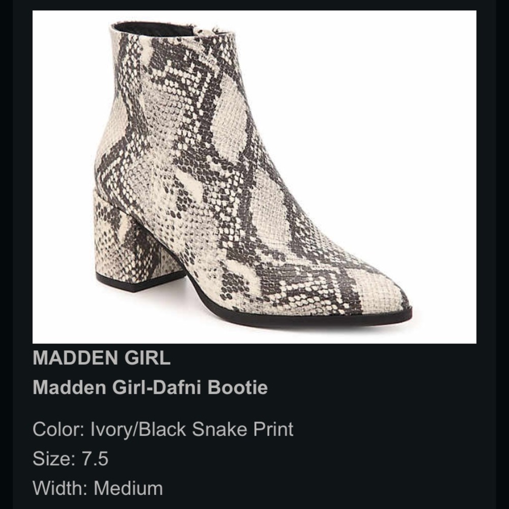 Madden girl Dafni snake skin print ankle boot. Size 7.5 great condition